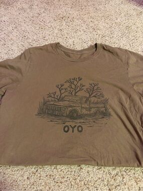 T.J.Maxx Brown Graphic Short Sleeve Tee with Truck Illustration